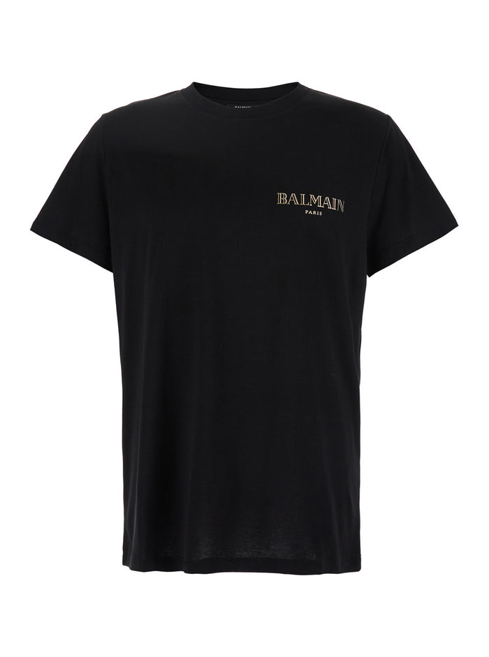 Black Crewneck T-Shirt With Logo Lettering On The Front Cotton Man Organic Tshirts And Polo Shirts