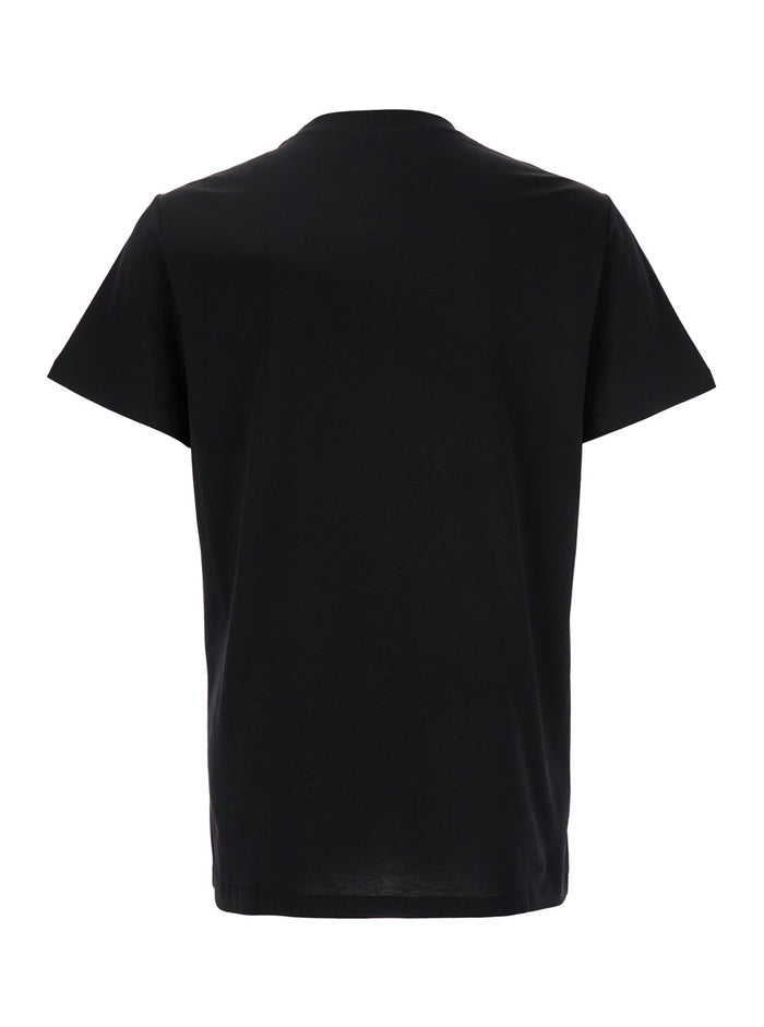 Black Crewneck T-Shirt With Logo Lettering On The Front Cotton Man Organic Tshirts And Polo Shirts