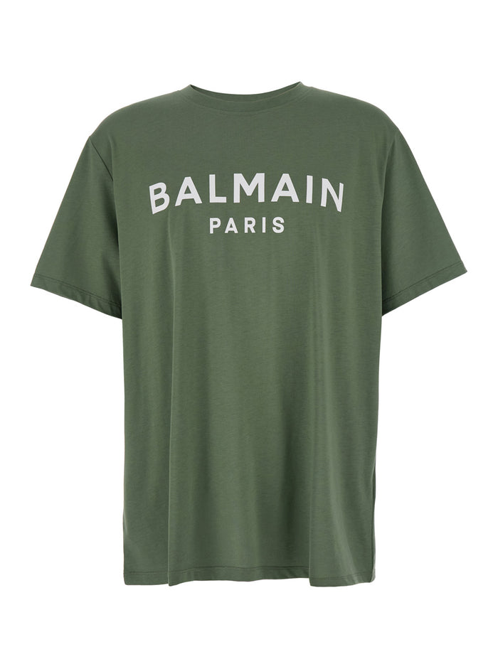 Green Crewneck T-Shirt With Logo Lettering On The Front Cotton Man Tshirts And Polo Shirts