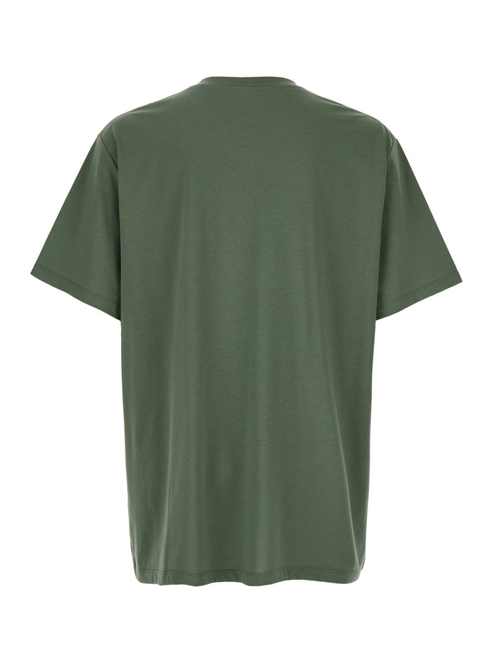 Green Crewneck T-Shirt With Logo Lettering On The Front Cotton Man Tshirts And Polo Shirts