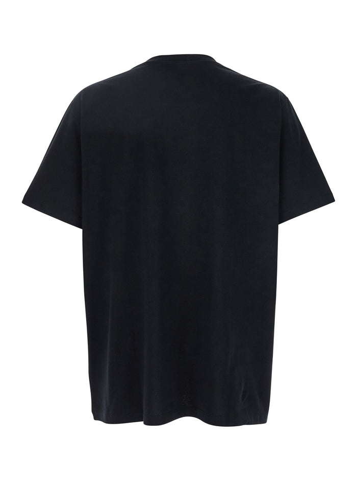Black T-Shirt With Logo Lettering On The Front Cotton Man Tshirts And Polo Shirts