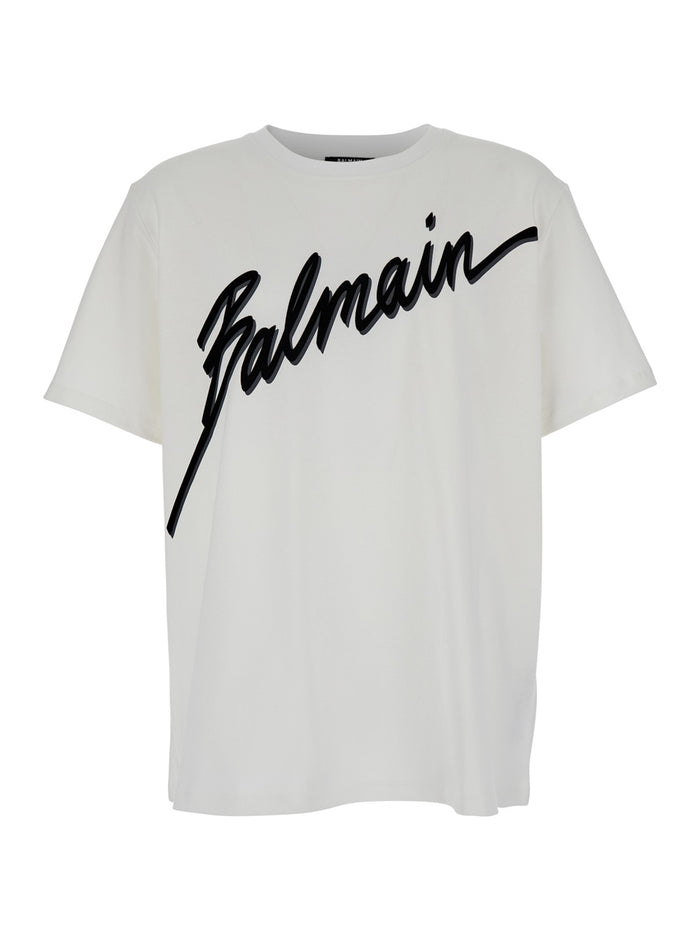 White Crewneck T-Shirt With Maxi Logo Lettering On The Front Cotton Man Tshirts And Polo Shirts