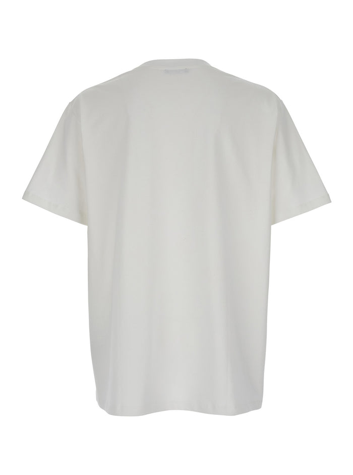 White Crewneck T-Shirt With Maxi Logo Lettering On The Front Cotton Man Tshirts And Polo Shirts