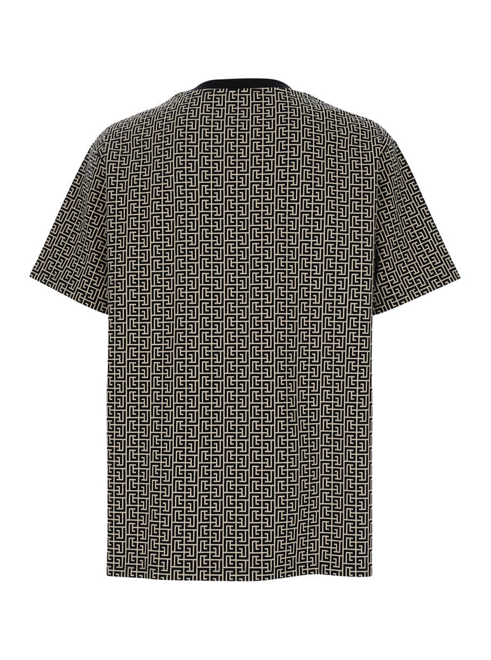 Grey T-Shirt With Logo Applied On The Chest And All-Over Labyrinth Motif Cotton Man Elastane Tshirts Polo Shirts