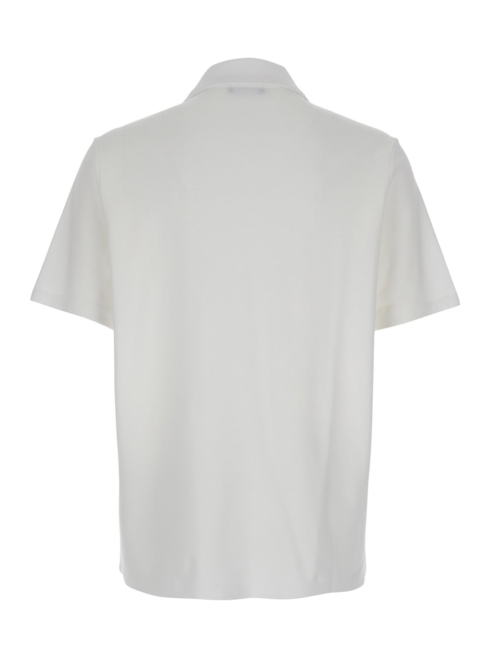 White Polo Shirt with Collar and Coin Print on the Front in Cotton Man Tshirts