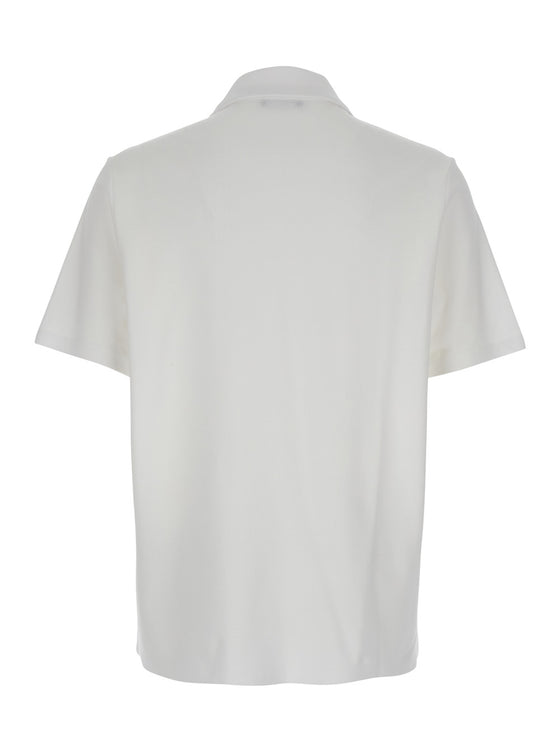 White Polo Shirt with Collar and Coin Print on the Front in Cotton Man Tshirts