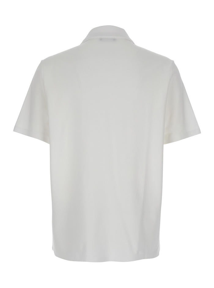 White Polo Shirt with Collar and Coin Print on the Front in Cotton Man Tshirts