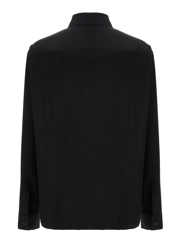Black Shirt With Classic Collar And Logo Detail On The Pocket Wool Stretch Man Virgin Elastan Blouses