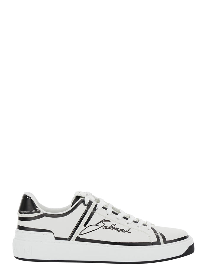 B-Court White And Black Sneaker With Logo Print On The Side Leather Man White/black Calf