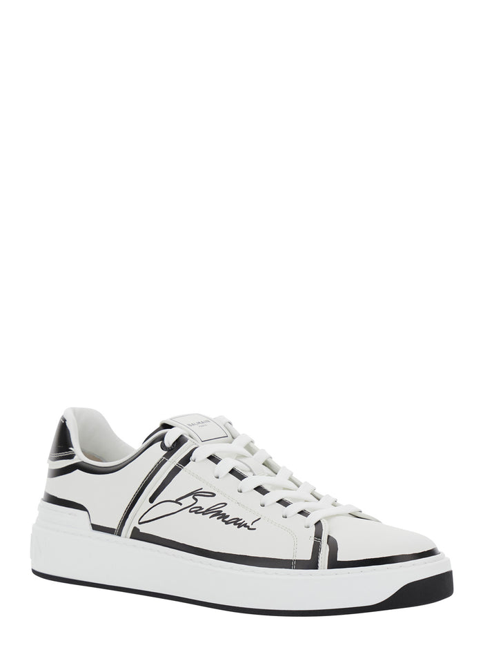 B-Court White And Black Sneaker With Logo Print On The Side Leather Man White/black Calf