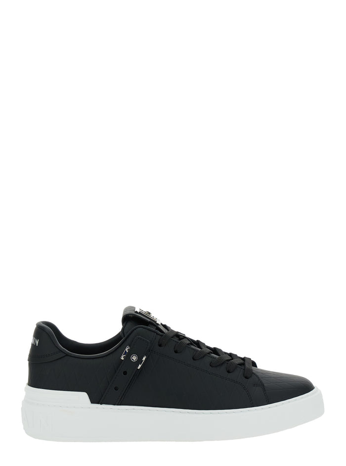 B-Court B-Buzz Black Low Sneakers With Diamond Motif And Logo Patch On The Tongue Leather Man Calf