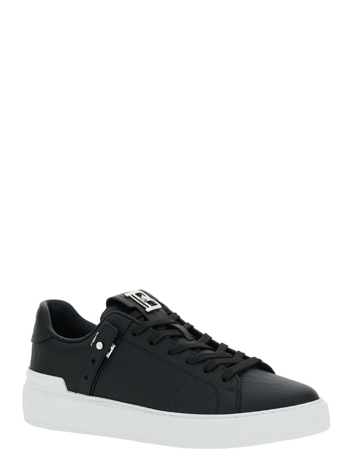 B-Court B-Buzz Black Low Sneakers With Diamond Motif And Logo Patch On The Tongue Leather Man Calf