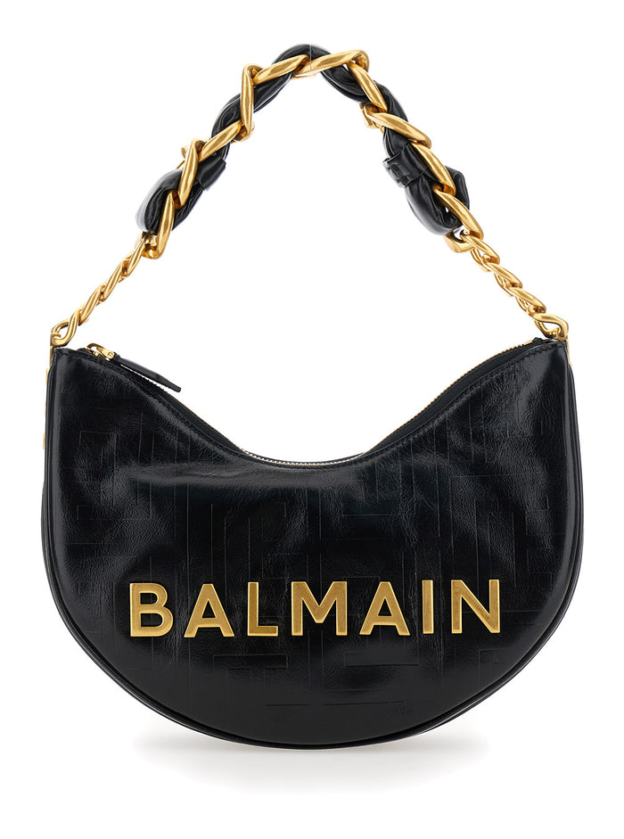 Soft Moon 1945 Black Shoulder Bag With Lettering Logo On The Front Leather Woman Calf