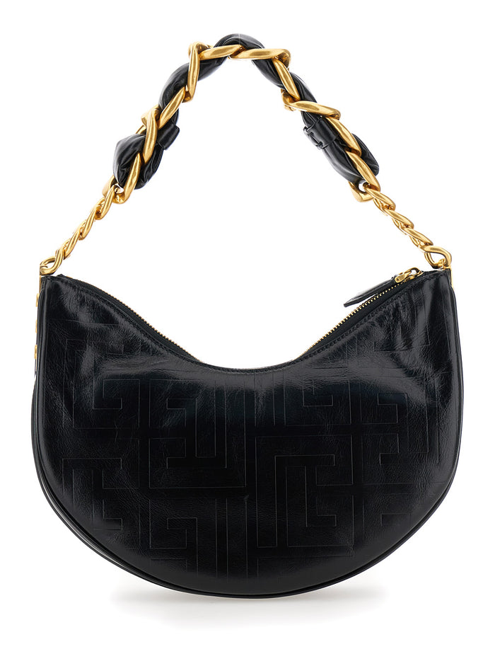 Soft Moon 1945 Black Shoulder Bag With Lettering Logo On The Front Leather Woman Calf