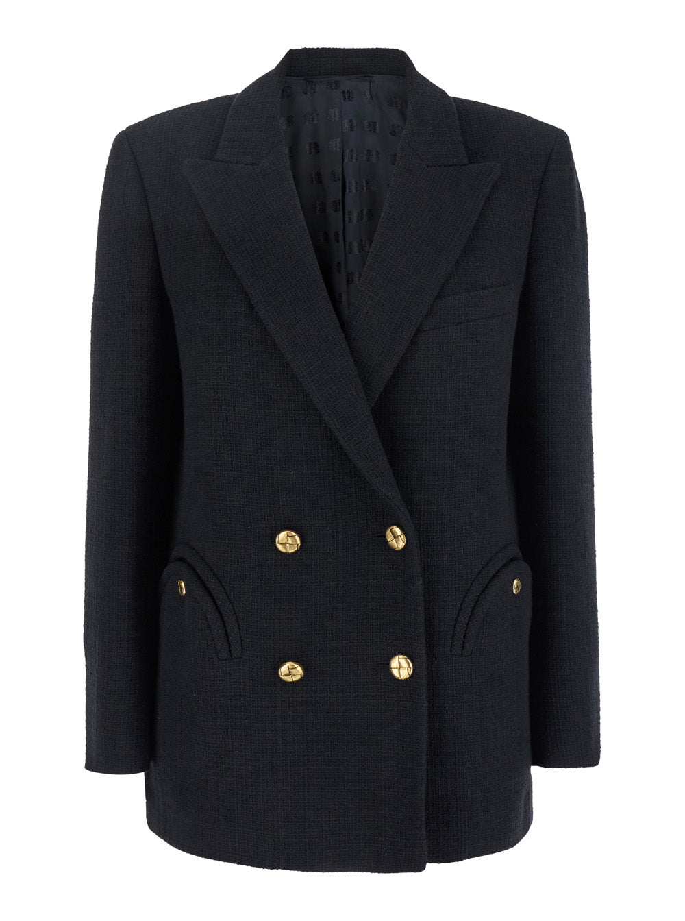 Missy Everynight Black Double-Breasted Jacket With Peak Revers Cotton Blend Woman Polyester Other Fibers Blazers