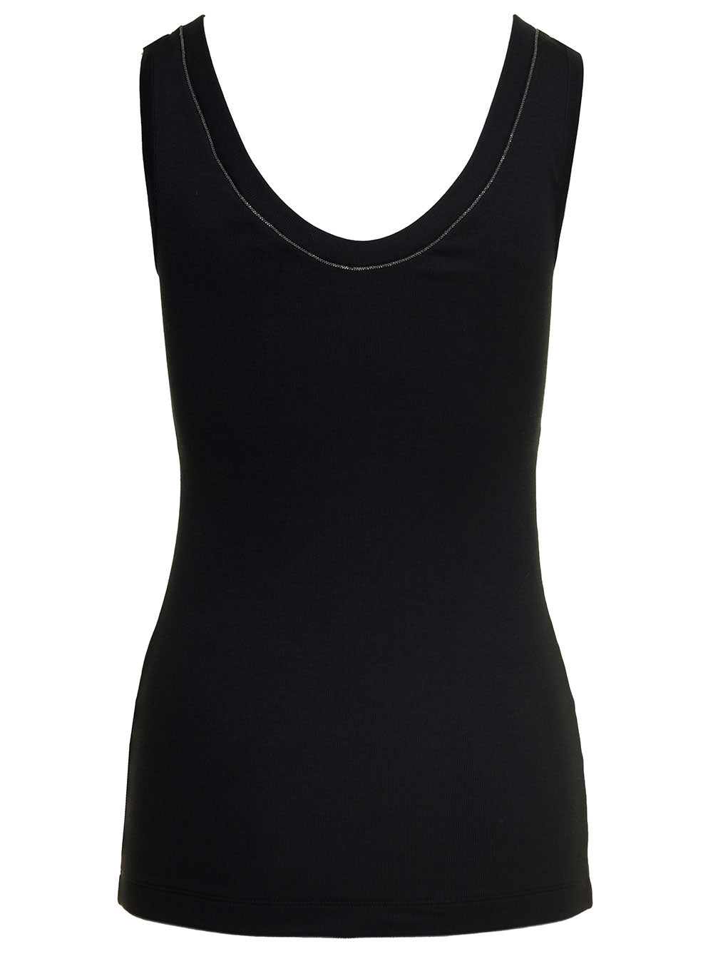 Black Cotton Tank Top With Monile Insert Elastane