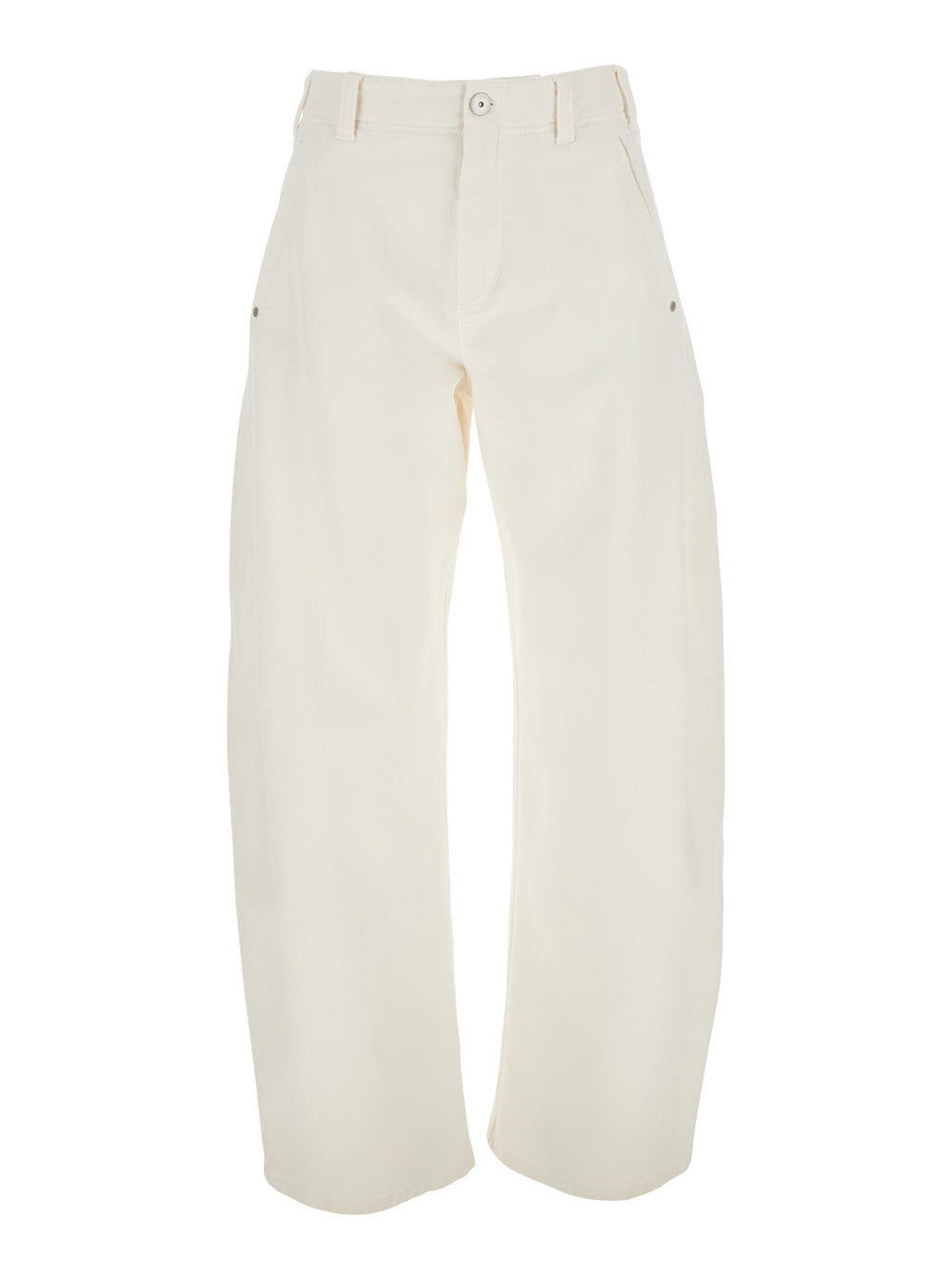White Five Pocket Jeans With Logo Patch On The Back Cotton Woman Elastane