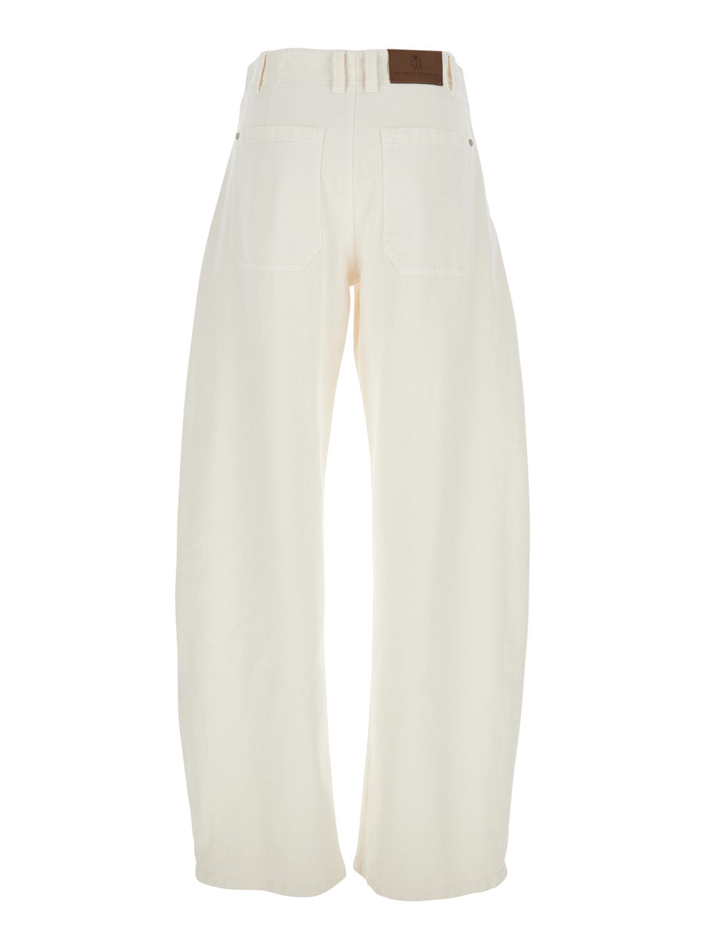 White Five Pocket Jeans With Logo Patch On The Back Cotton Woman Elastane
