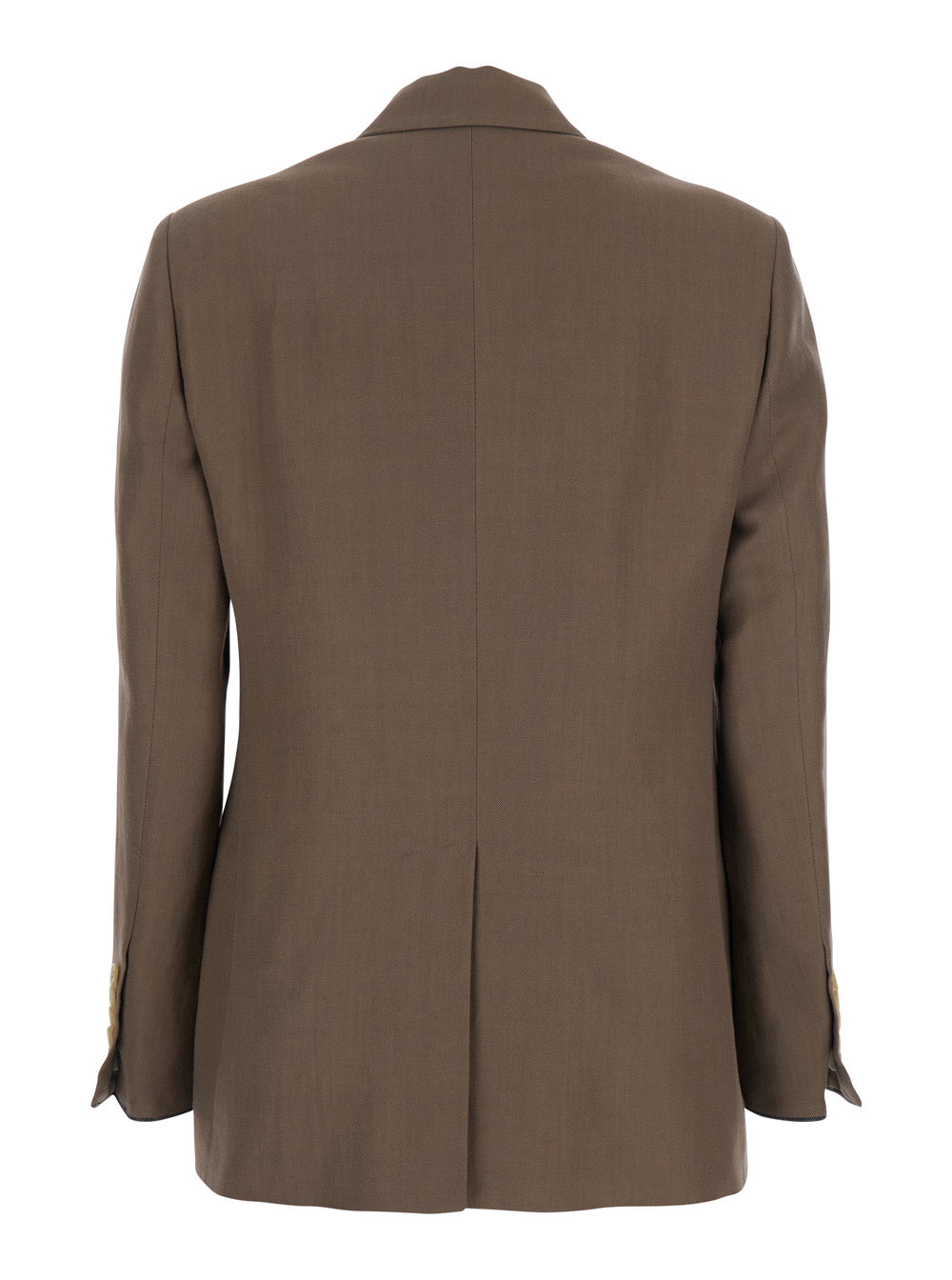 Brown Double-Breasted Jacket With Peak Lapels Linen Blend Woman Viscose Blazers