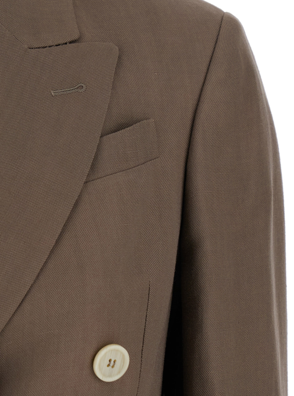 Brown Double-Breasted Jacket With Peak Lapels Linen Blend Woman Viscose Blazers