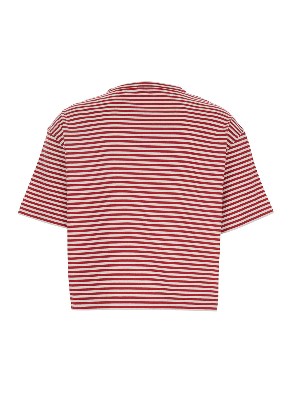 Red Crewneck T-Shirt With All-Over Striped Motif And Jewel Detail On The Front Cotton Woman Tshirts Polo Shirts