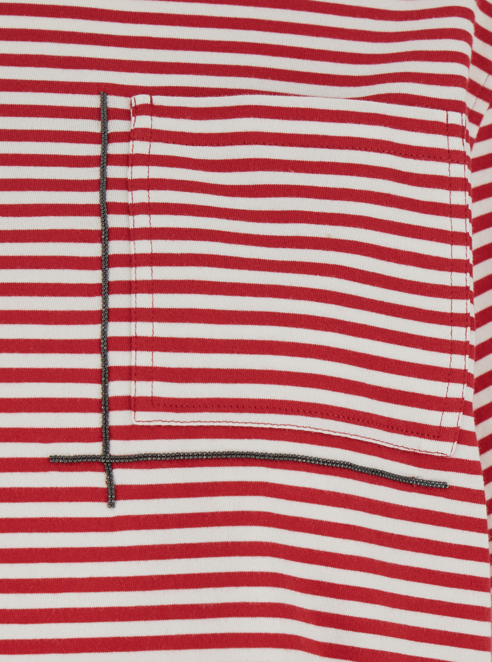 Red Crewneck T-Shirt With All-Over Striped Motif And Jewel Detail On The Front Cotton Woman Tshirts Polo Shirts