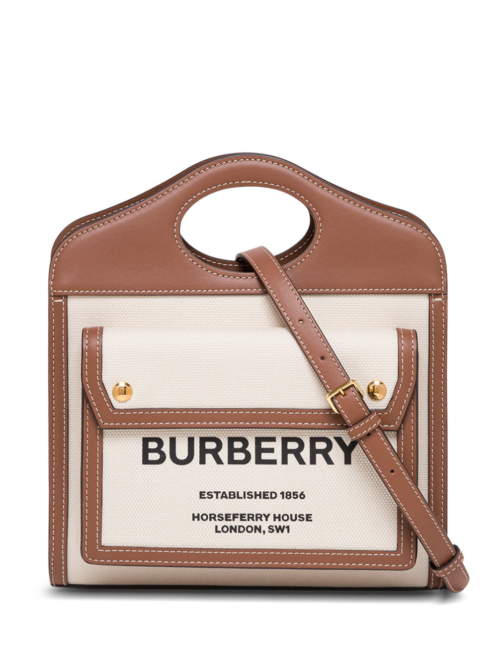Beige Handbag With Adjustable And Removable Shoulder Strap Logo Lettering On The Front Cotton Blend Woman Polyurethane Hand Bags