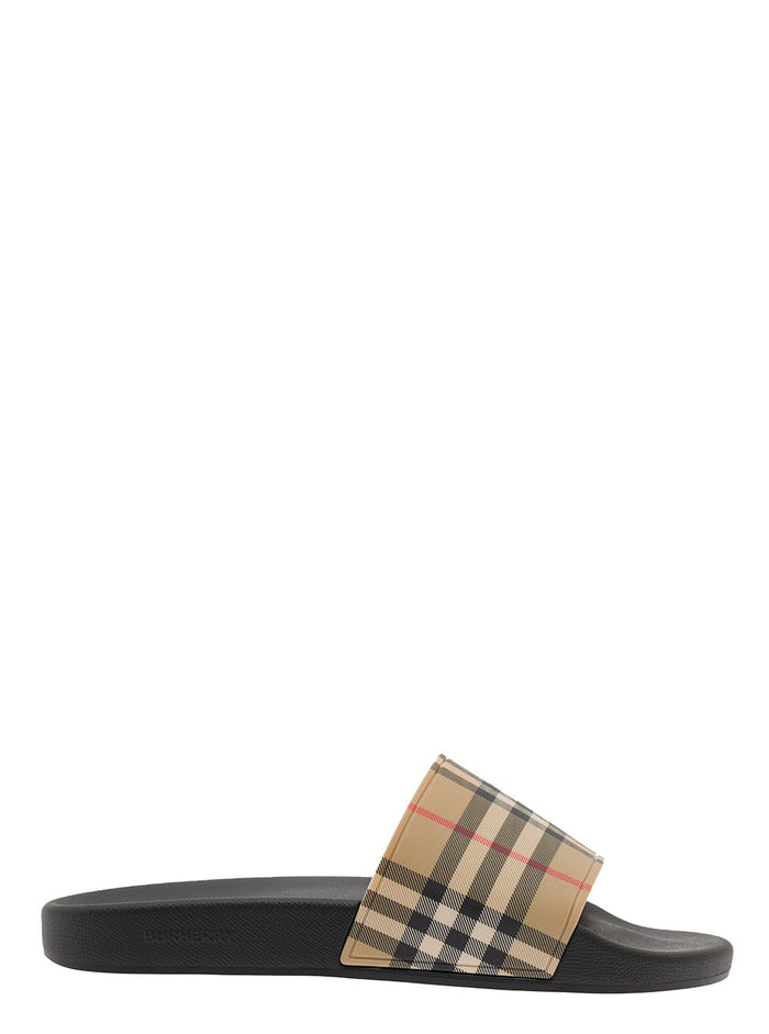 Multicolor Vintage Check Print Slides Man Burberry Beige Polyurethane Flat Shoes