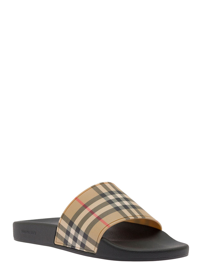 Multicolor Vintage Check Print Slides Man Burberry Beige Polyurethane Flat Shoes