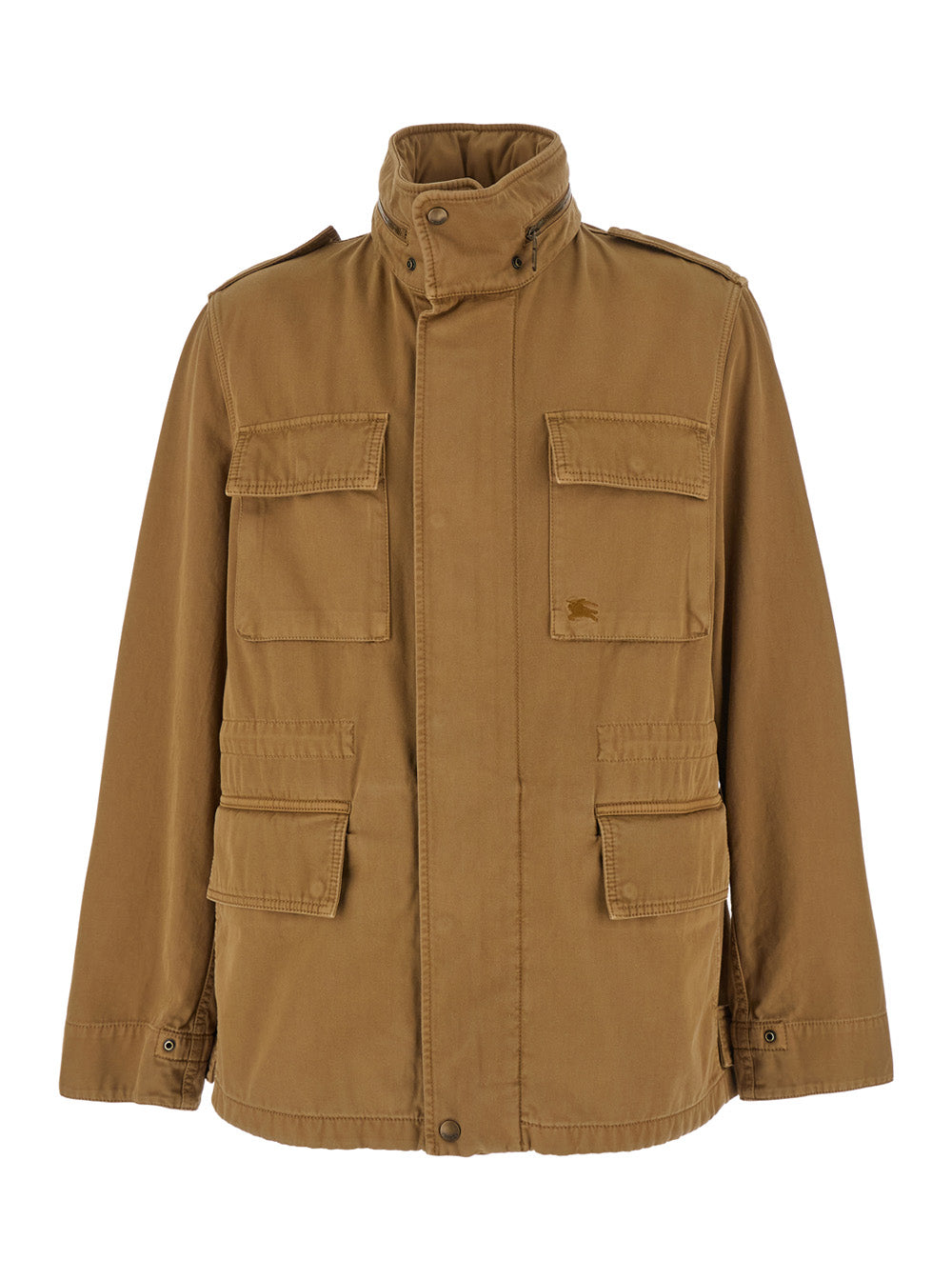 Beige High Neck Jacket With Ekd Embroidery On The Front Cotton Man