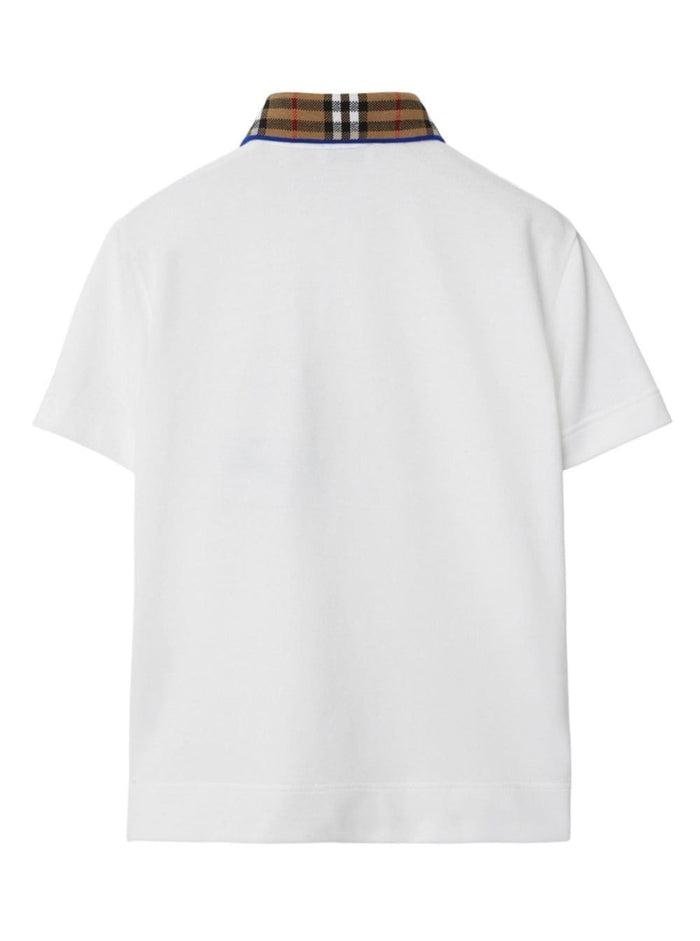 Johanne White Polo Shirt With Check Motif Collar Cotton Boy Tshirts And