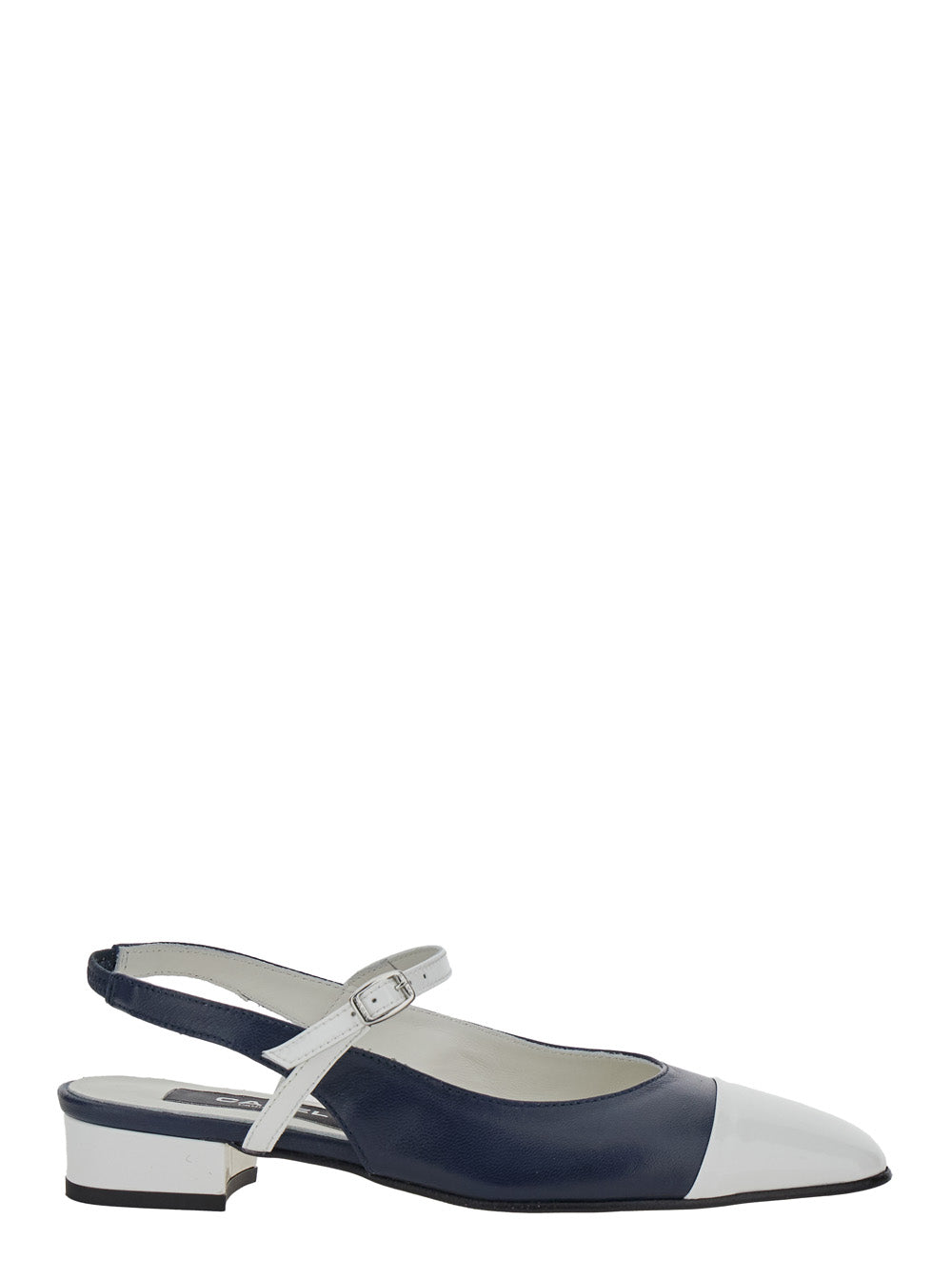 Oceano Blue Slingback Ballet Shoes with Contrasting Toe in Leather Woman Blu Ballerinas