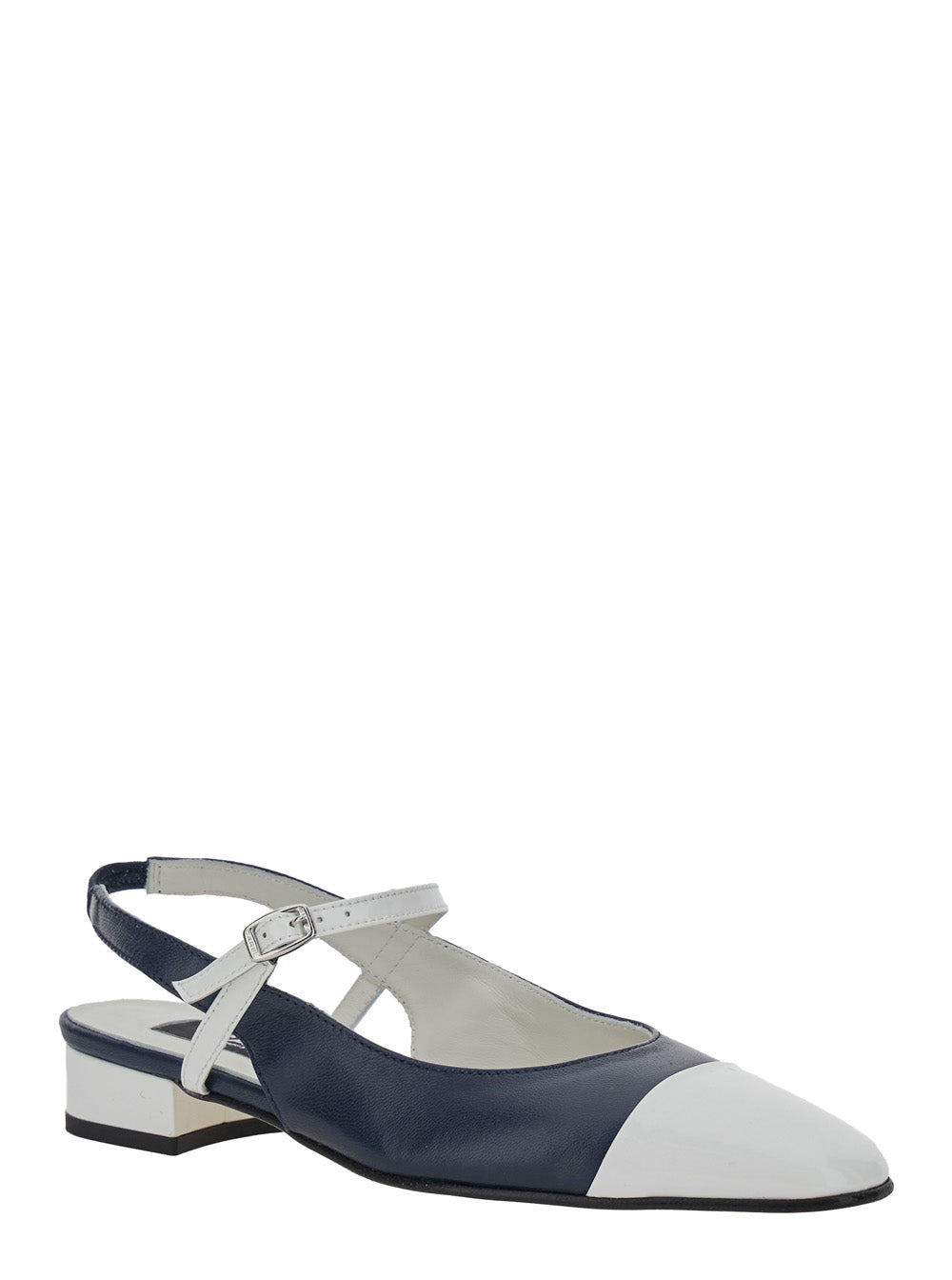 Oceano Blue Slingback Ballet Shoes with Contrasting Toe in Leather Woman Blu Ballerinas