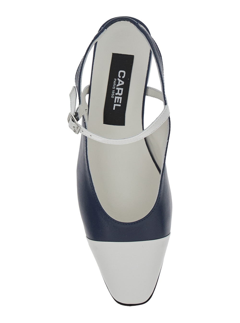 Oceano Blue Slingback Ballet Shoes with Contrasting Toe in Leather Woman Blu Ballerinas