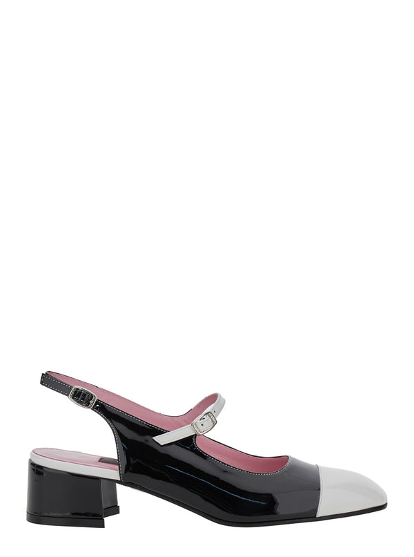 Black Slingback Pumps With Adjustable Strap Patent Leather