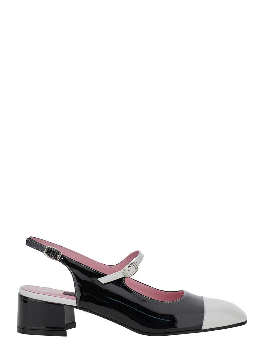 Black Slingback Pumps With Adjustable Strap Patent Leather