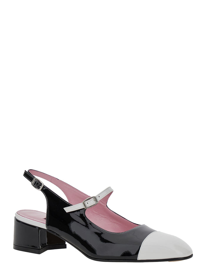 Ischia Black Slingback Pumps with Adjustable Strap in Patent Leather Woman Heels