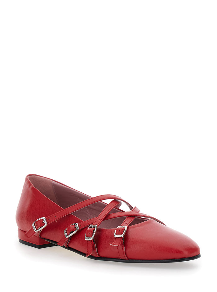 Eloise Red Ballet Shoes with Criss-Crossed Adjustable Straps in Leather Woman Ballerinas