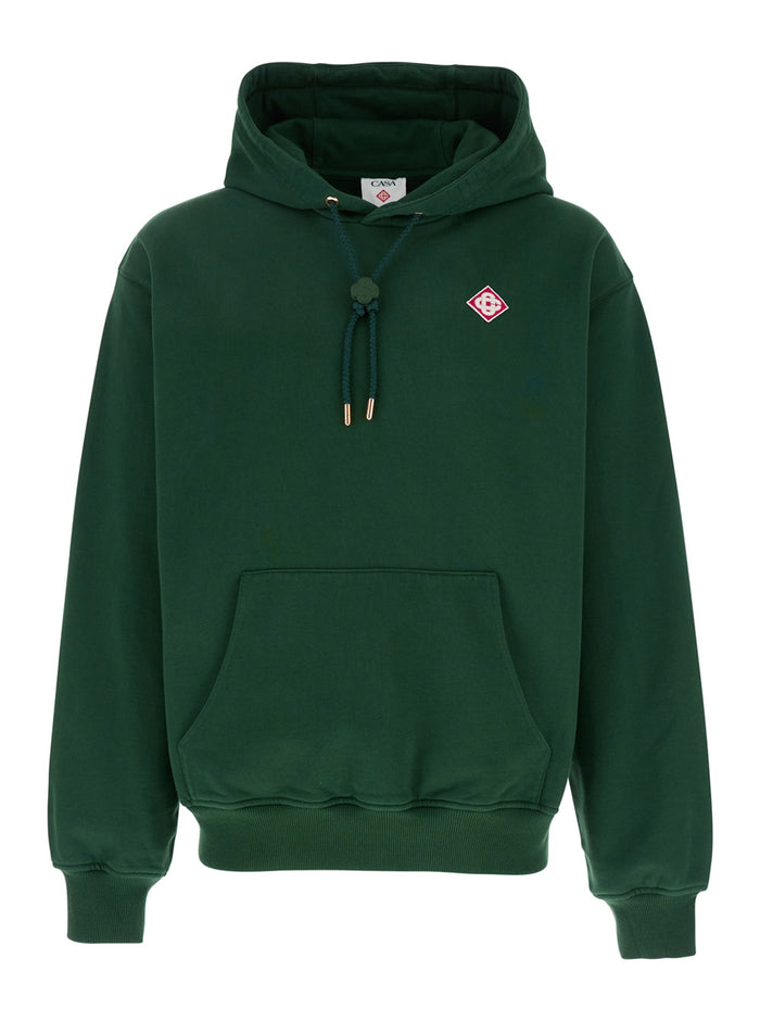 Green Hoodie With Drawstring Hood And Logo Patch On The Front Cotton Man Organic Sweatshirts