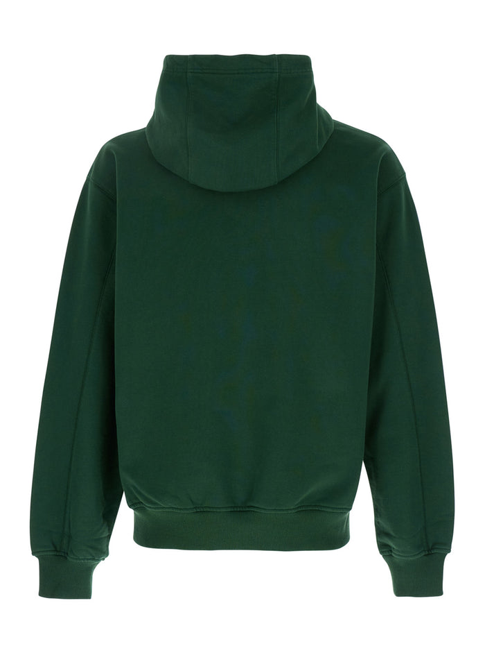 Green Hoodie With Drawstring Hood And Logo Patch On The Front Cotton Man Organic Sweatshirts