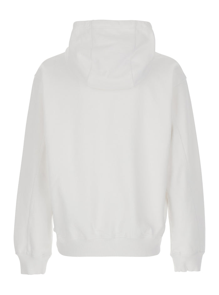 Diamond Column White Hoodie With Drawstring Hood And Logo Print On The Front Cotton Man Organic Sweatshirts
