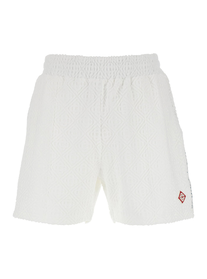 Mena White Shorts With Logo Embroidery On The Front And Elastic Drawstring Waist Cotton Man Bermuda