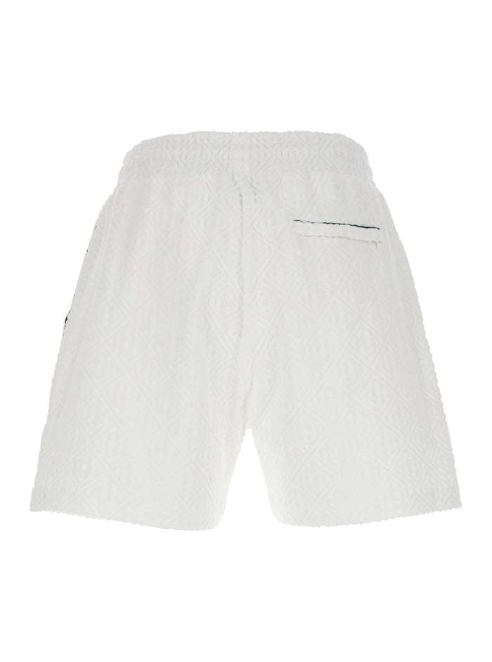 Mena White Shorts With Logo Embroidery On The Front And Elastic Drawstring Waist Cotton Man Bermuda