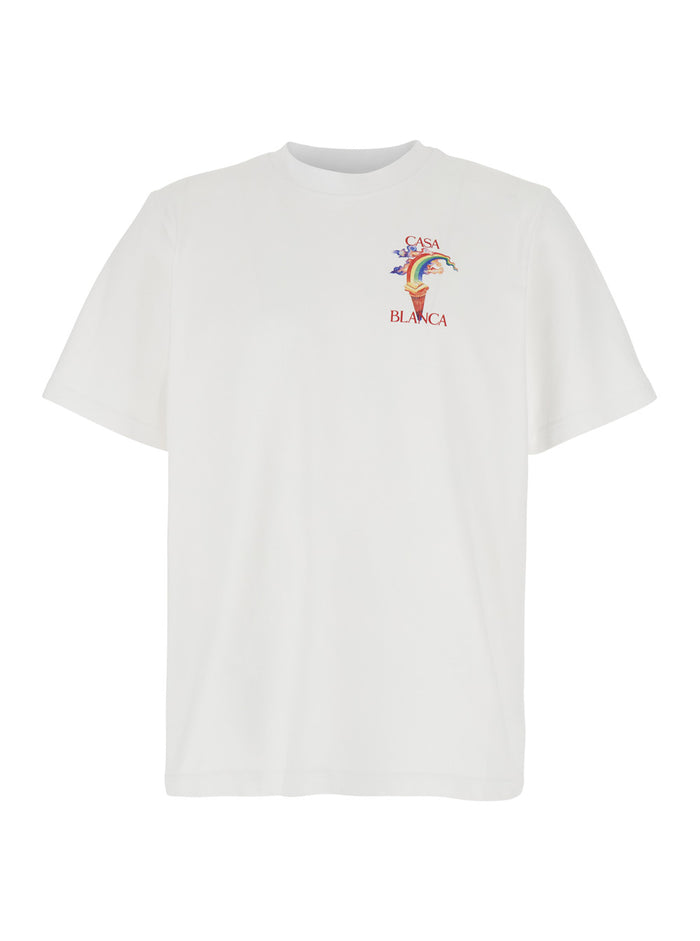 White Crewneck T-Shirt With Logo Detail On The Front And Maxi Print Rear Cotton Man Organic Tshirts Polo Shirts