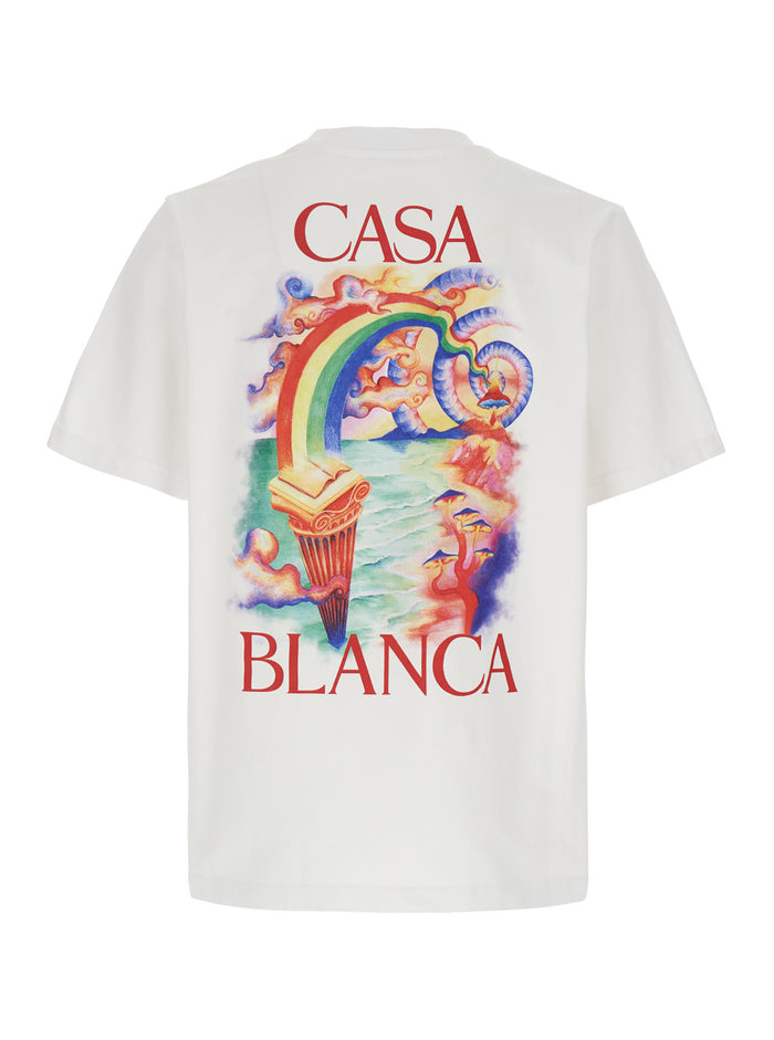 White Crewneck T-Shirt With Logo Detail On The Front And Maxi Print Rear Cotton Man Organic Tshirts Polo Shirts