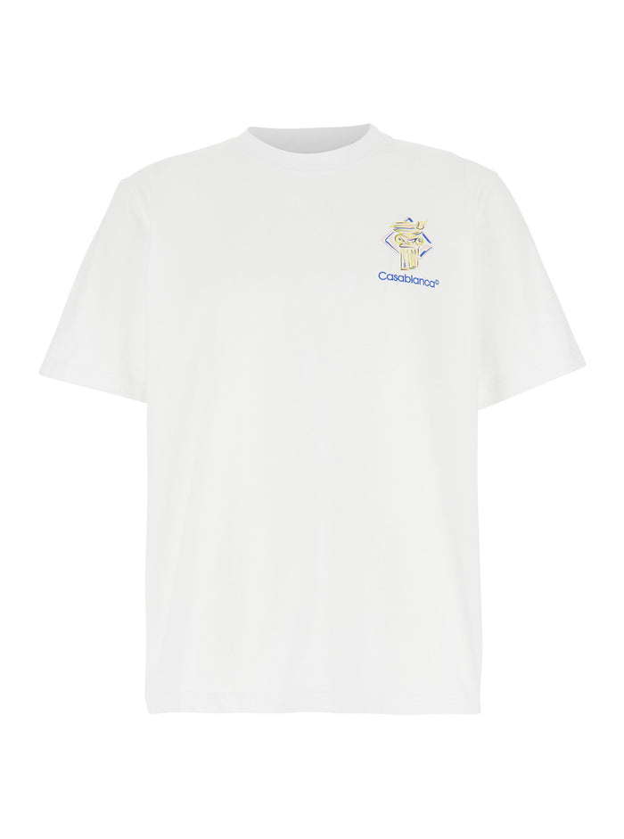 White Crewneck T-Shirt With Logo Detail On The Front And Maxi Print Rear Cotton Man Organic Tshirts Polo Shirts