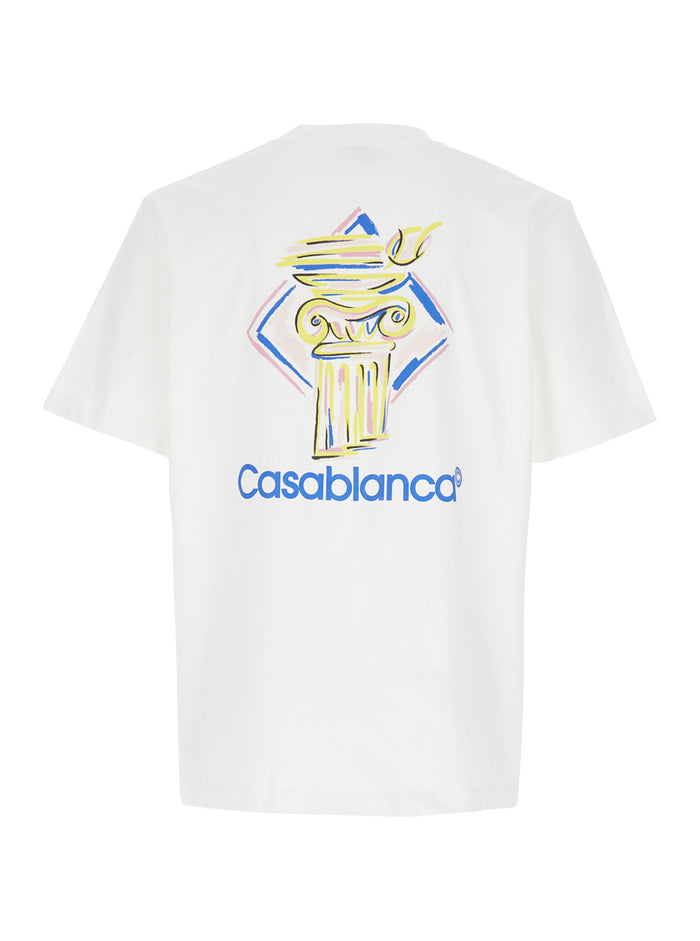 White Crewneck T-Shirt With Logo Detail On The Front And Maxi Print Rear Cotton Man Organic Tshirts Polo Shirts