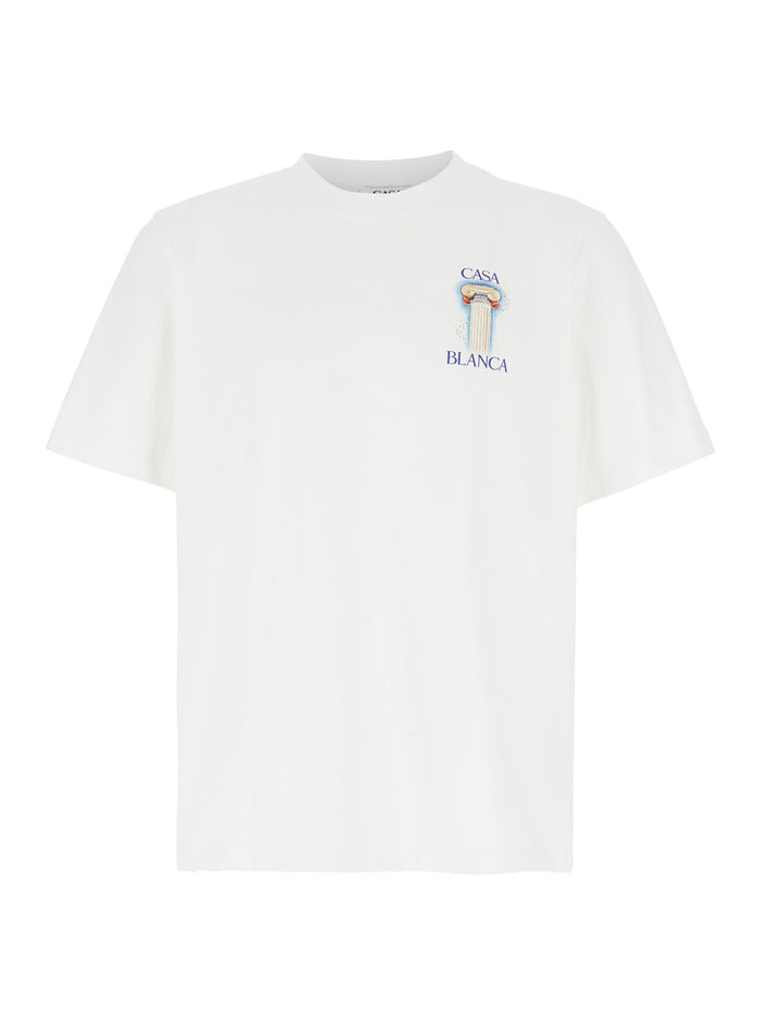 White Crewneck T-Shirt With Logo Detail On The Front And Maxi Print Rear Cotton Man Organic Tshirts Polo Shirts
