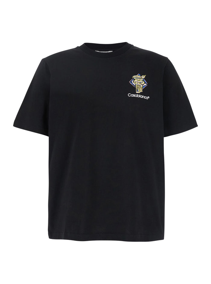 Black Crewneck T-Shirt With Logo Detail On The Front And Maxi Print Rear Cotton Man Organic Tshirts Polo Shirts