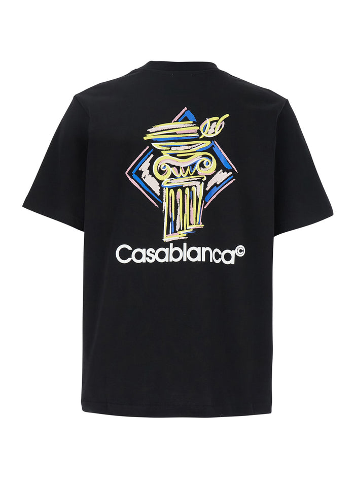 Black Crewneck T-Shirt With Logo Detail On The Front And Maxi Print Rear Cotton Man Organic Tshirts Polo Shirts